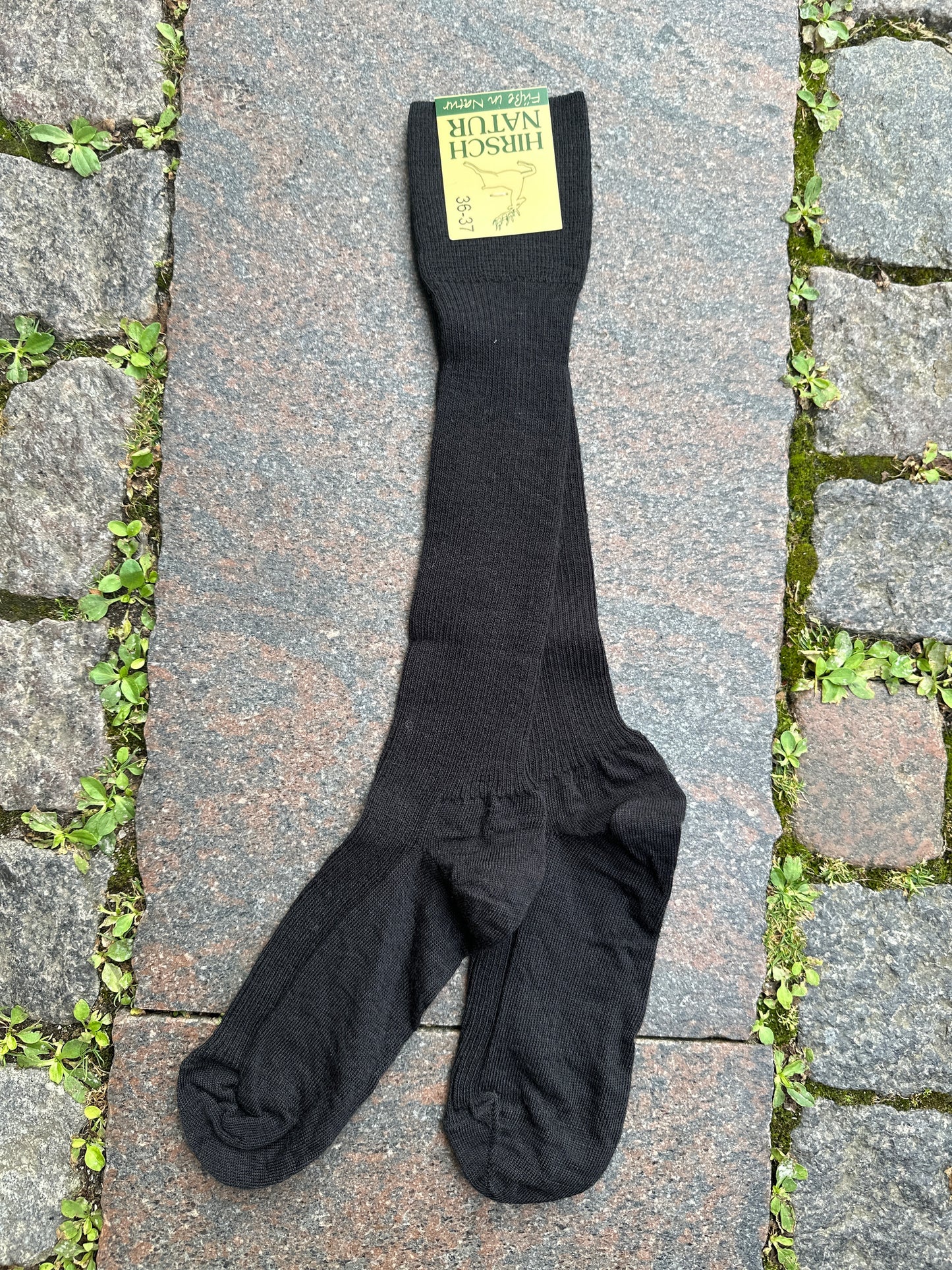 Knæstrømpe, Uld/Bomuld, Black, Hirsch