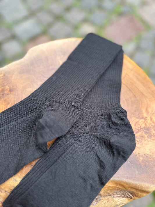 Knæstrømpe, Uld/Bomuld, Black, Hirsch