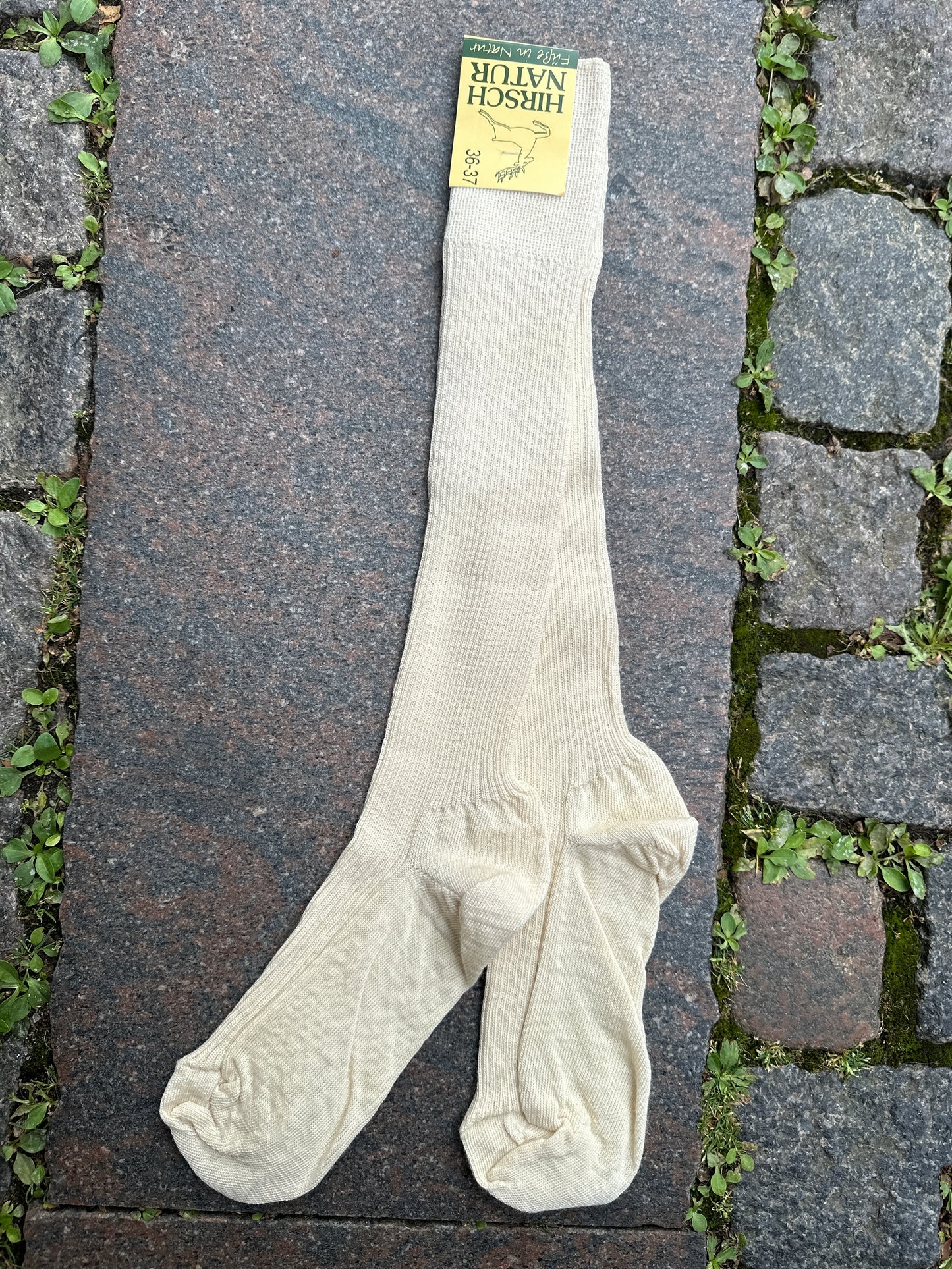 Knæstrømpe, Uld/Bomuld, Off White, Hirsch