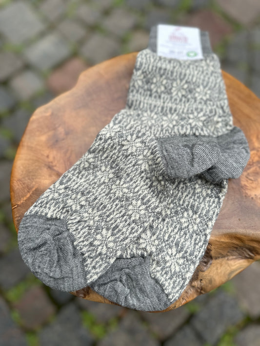 Tynd uldstrømpe, Grey/White, Hirsch