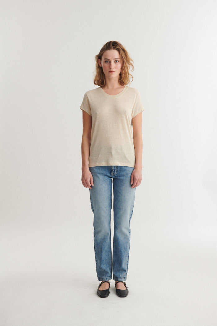 Ashly SS Linen Tee, Summer Sand, Basic Apparel