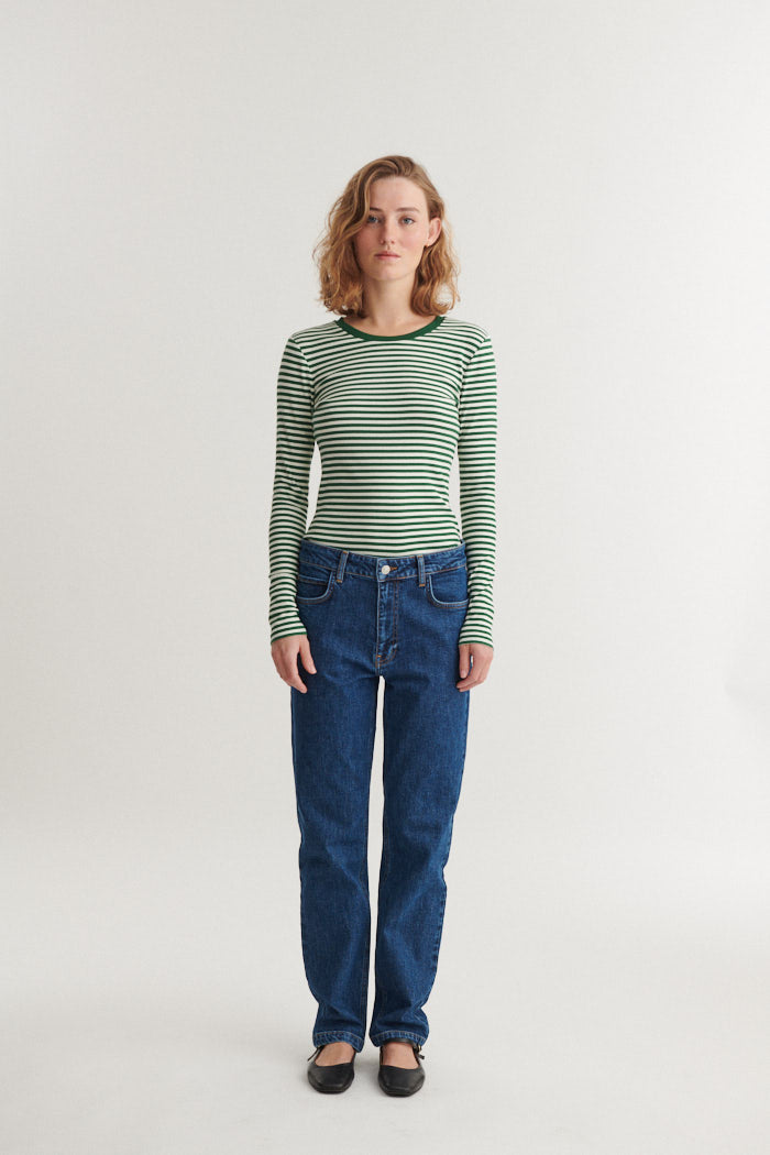 Ludmilla LS Tee, Abundant Green/Whisper White, Basic Apparel