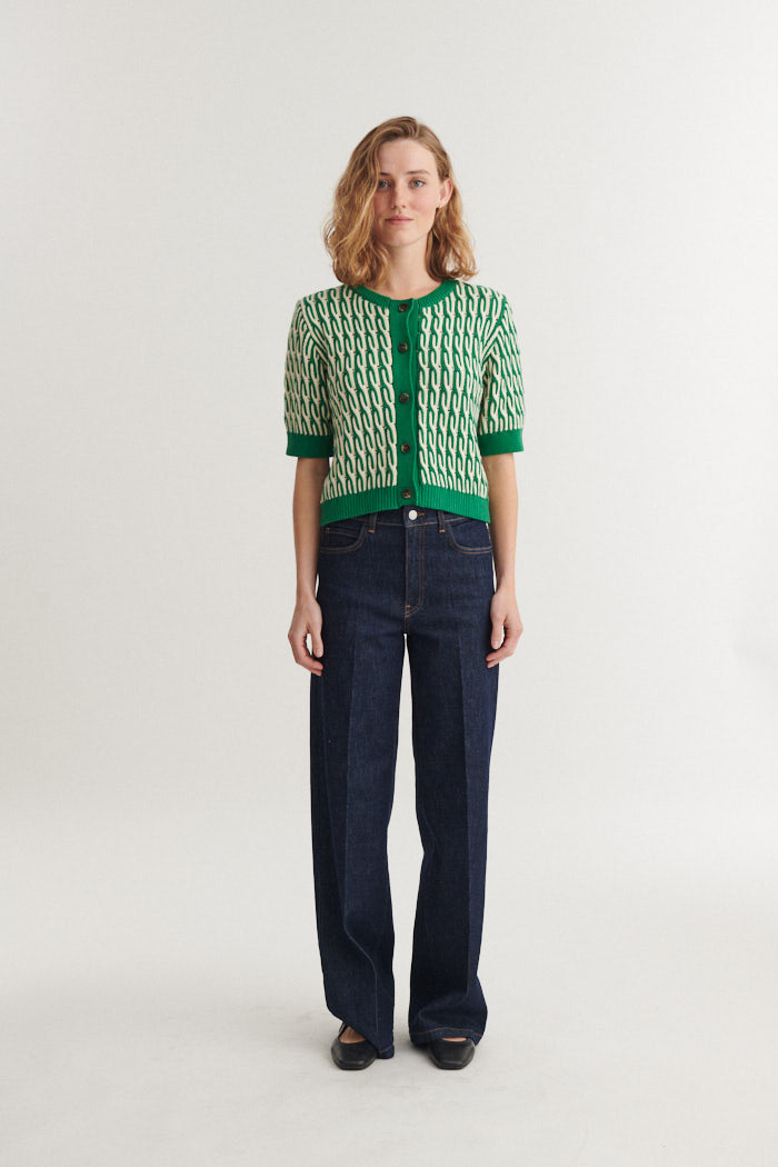 Minie Cardigan, Abundant Green/Whisper White, Basic Apparel