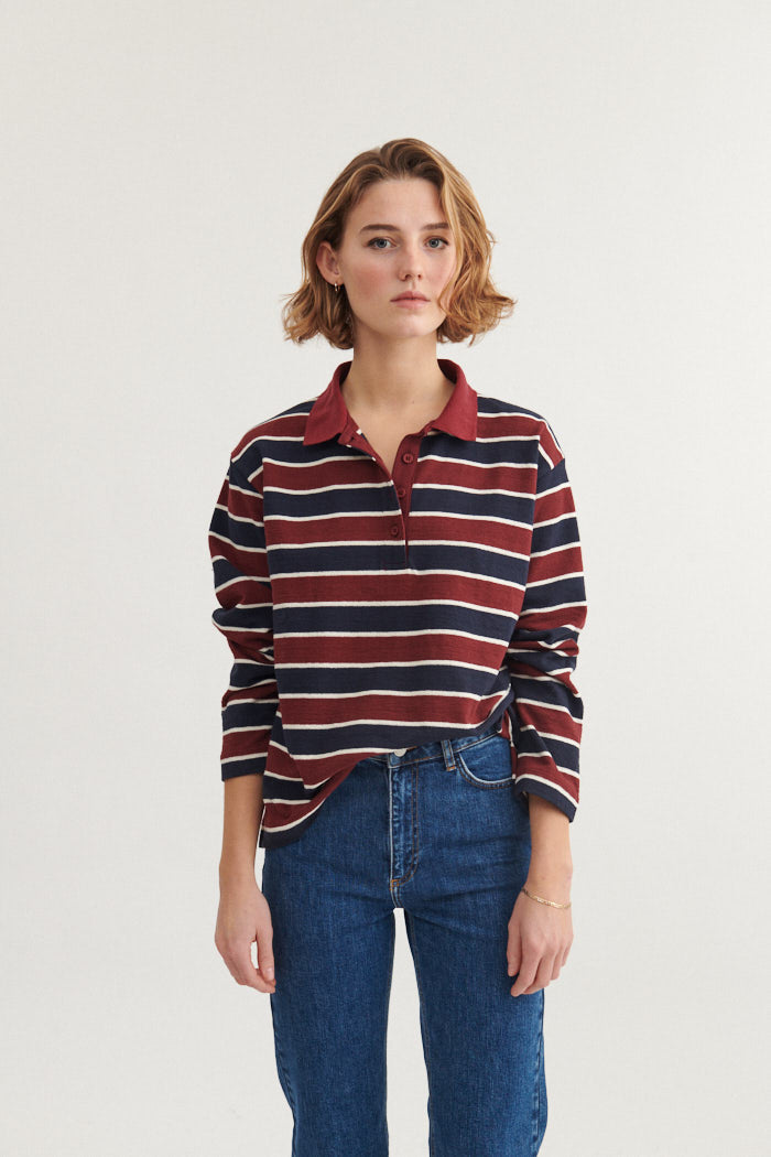 Anneli Polo LS Tee (Bordeaux Truffle/Sky Captain)