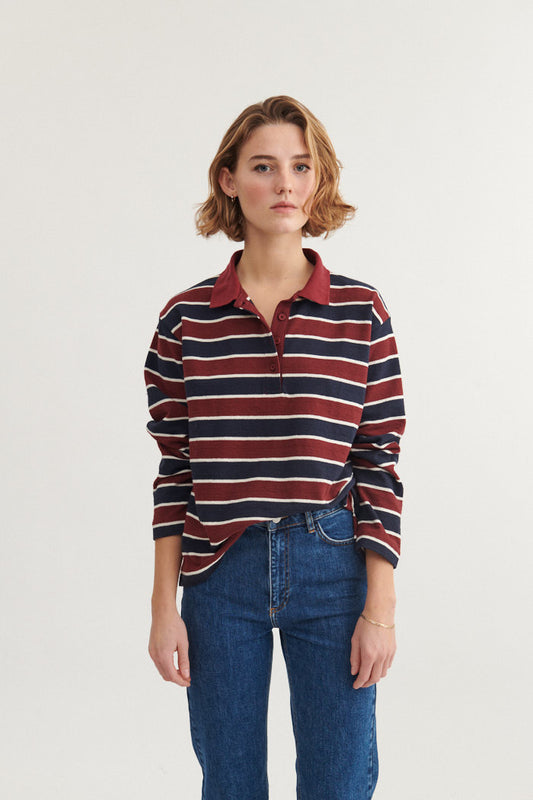 Anneli Polo LS Tee (Bordeaux Truffle/Sky Captain)
