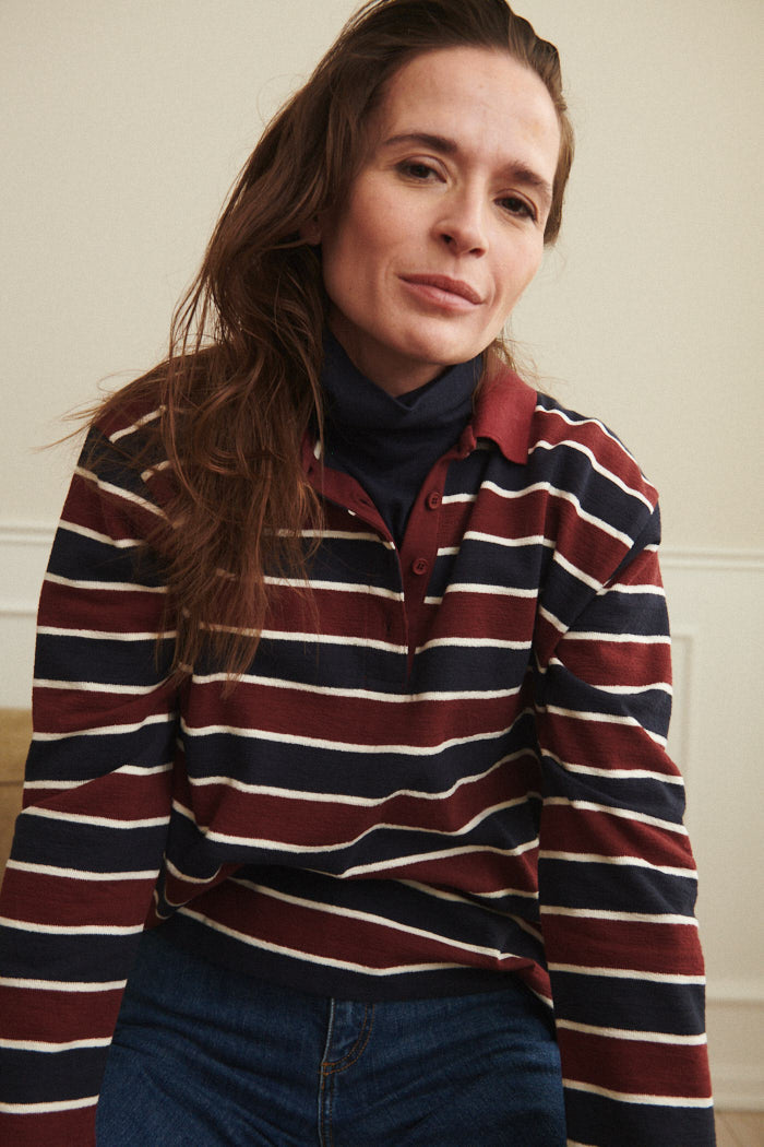 Anneli Polo LS Tee (Bordeaux Truffle/Sky Captain)