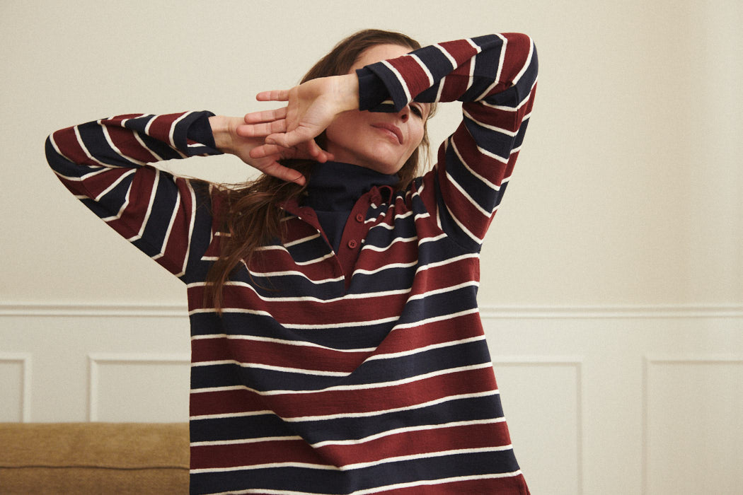 Anneli Polo LS Tee (Bordeaux Truffle/Sky Captain)