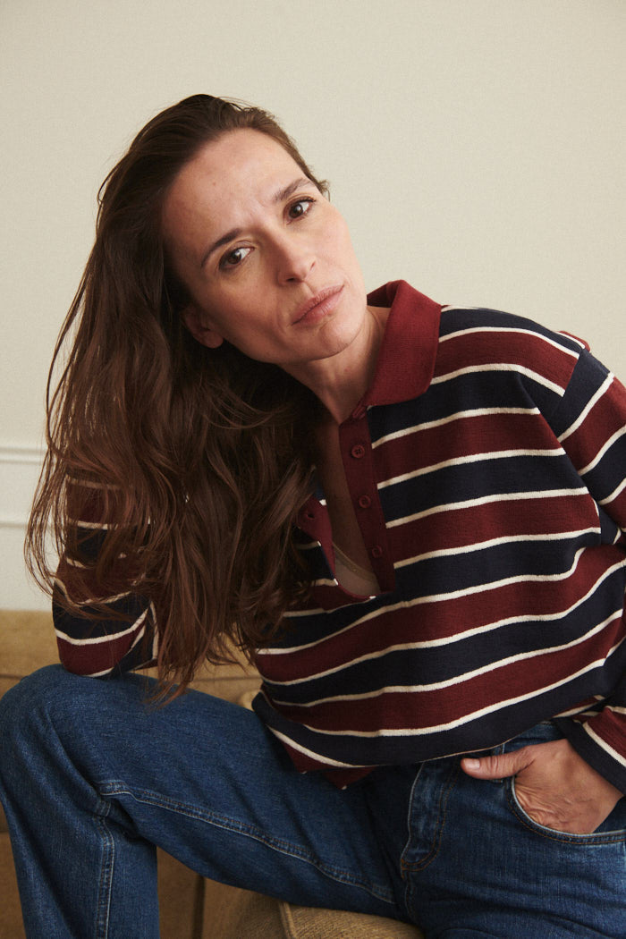 Anneli Polo LS Tee (Bordeaux Truffle/Sky Captain)