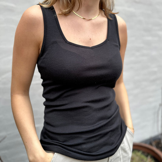 Tank Top, Wool/silk, Black, Joha