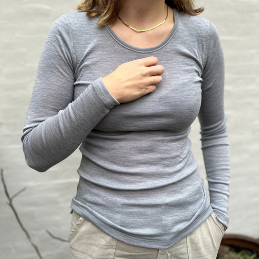 Bluse, Wool, Light Grey, Joha