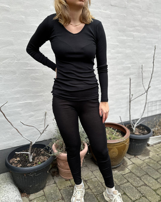 Leggings, Wool/silk, Black, Joha