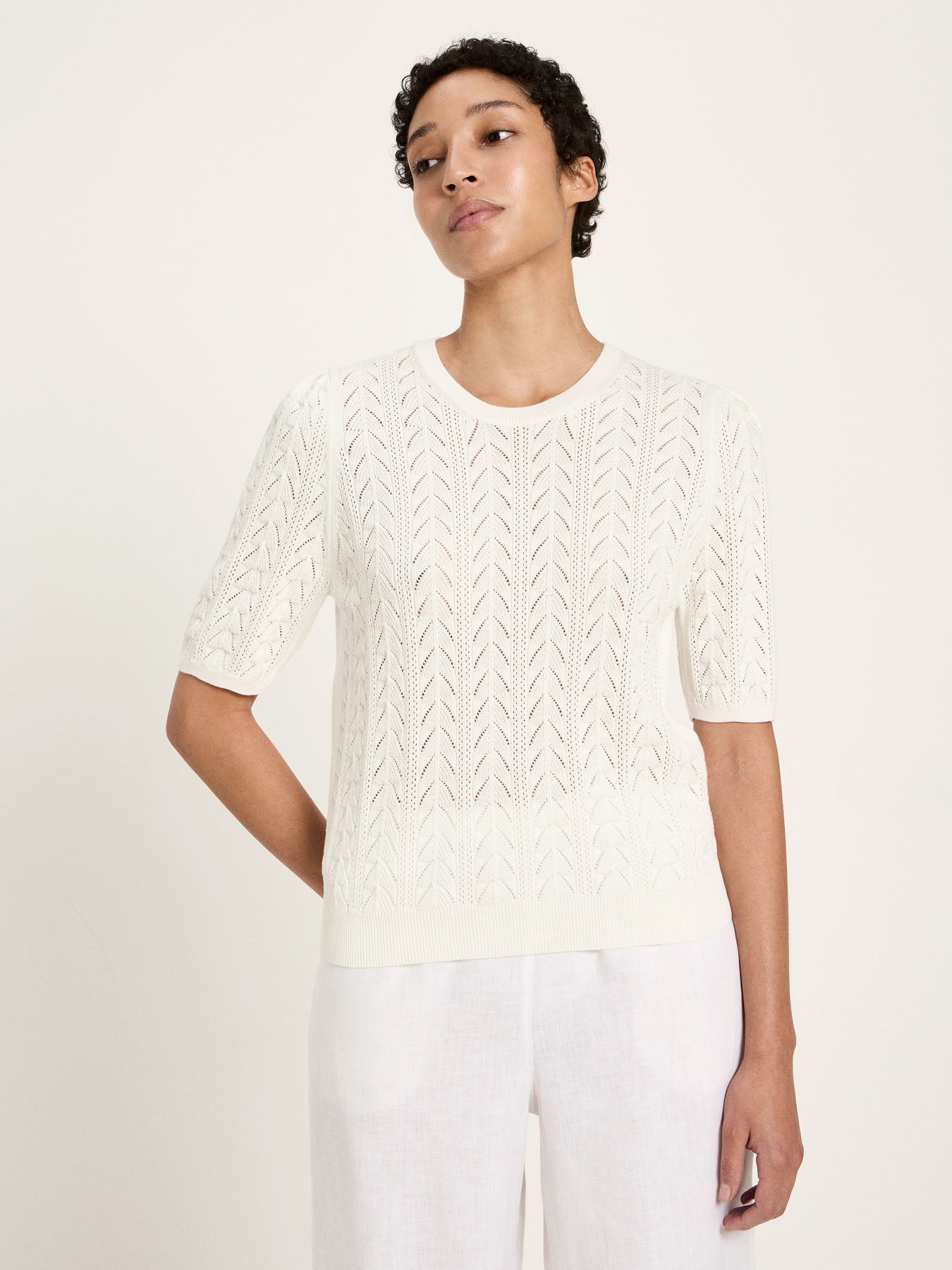 Kortærmet Strik Tee, Off White, Lanius