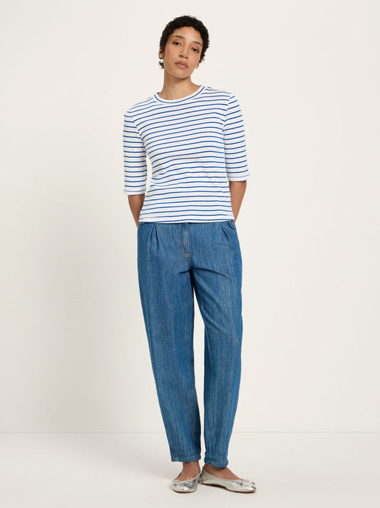Bluse med 3/4 ærme, White/Lapis, Lanius