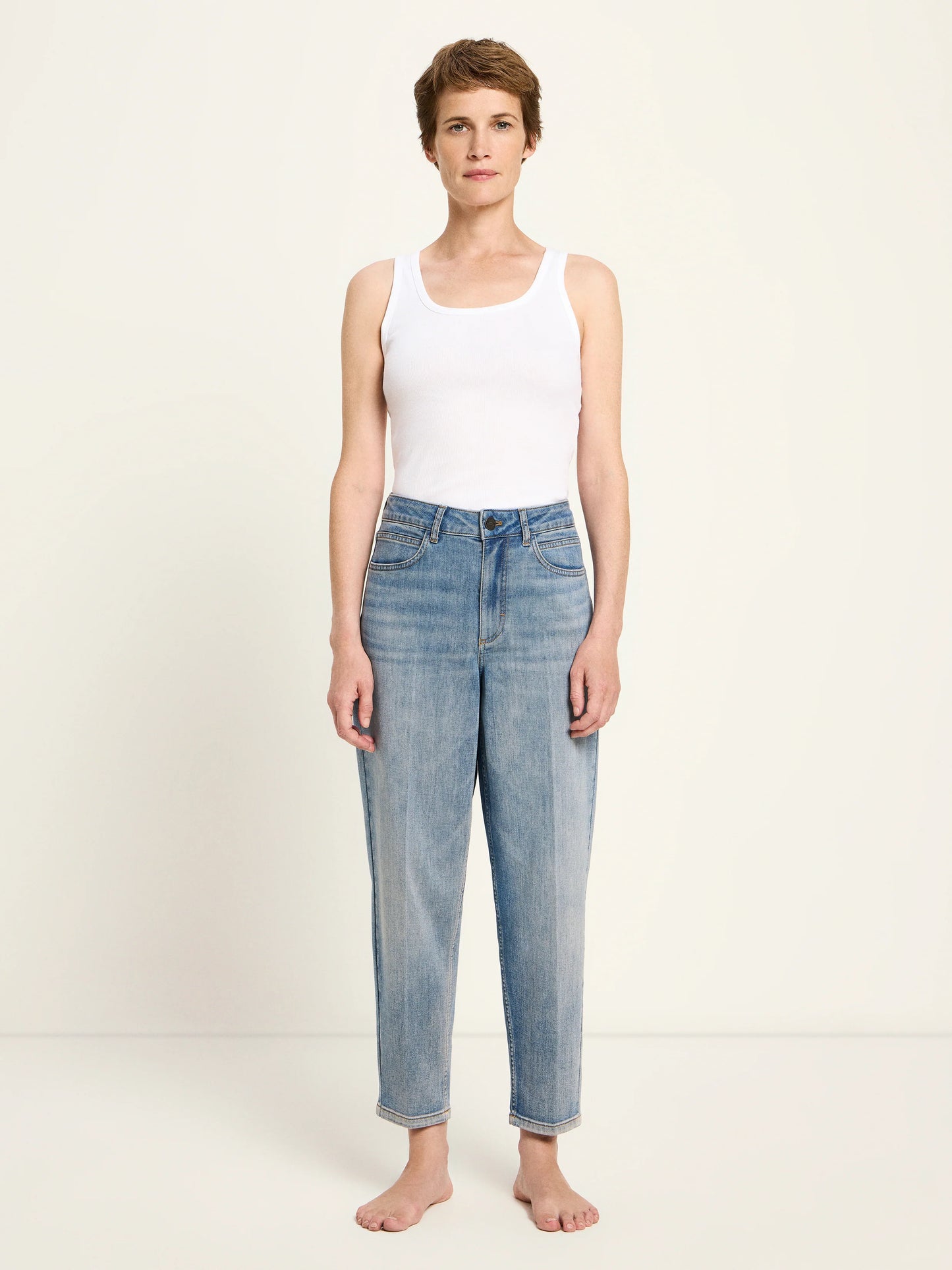Cropped Jeans, Stonewash Blue Denim, Lanius