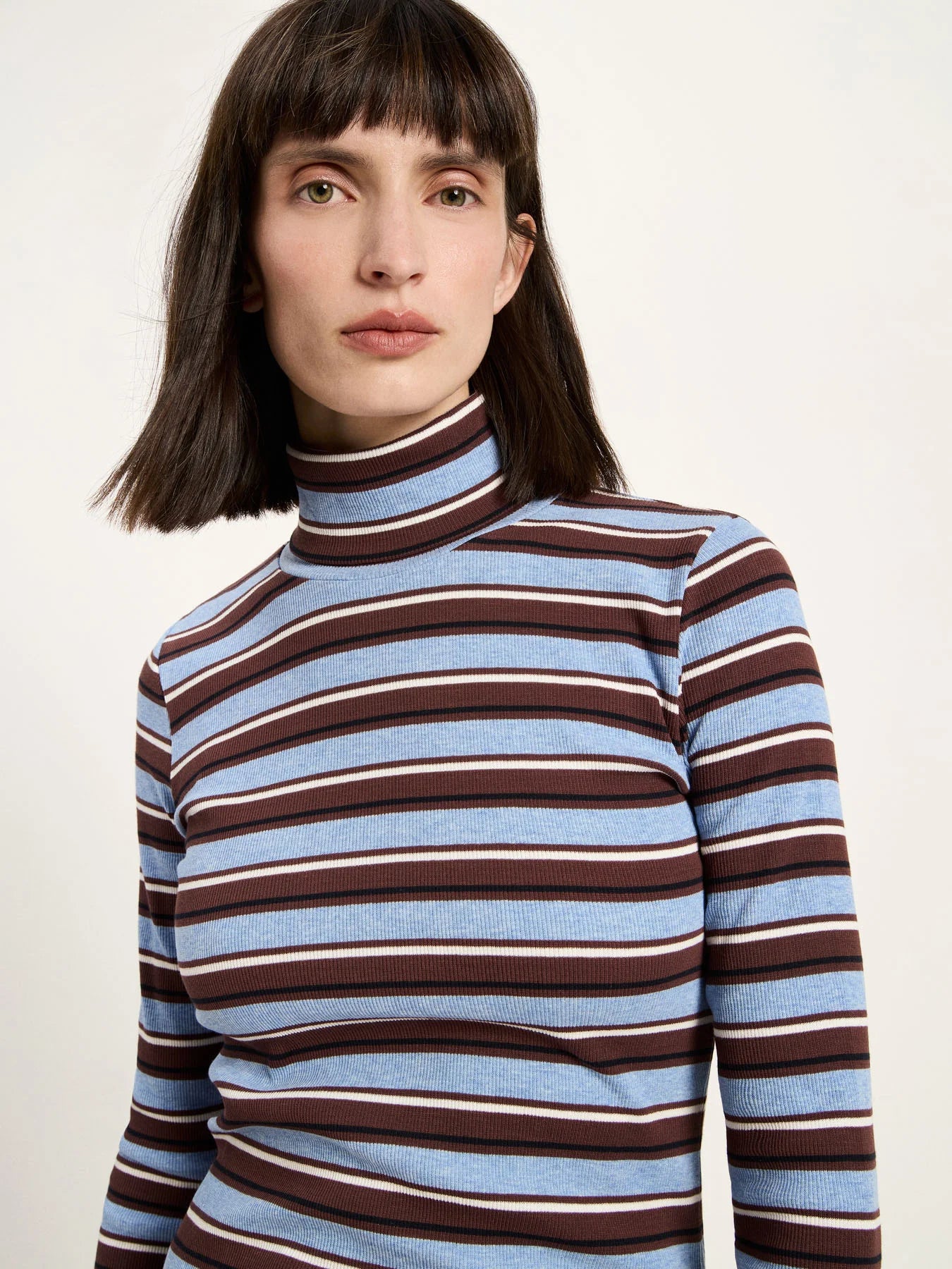 Bluse m/ rullekrave, Chocolate Multi, Lanius