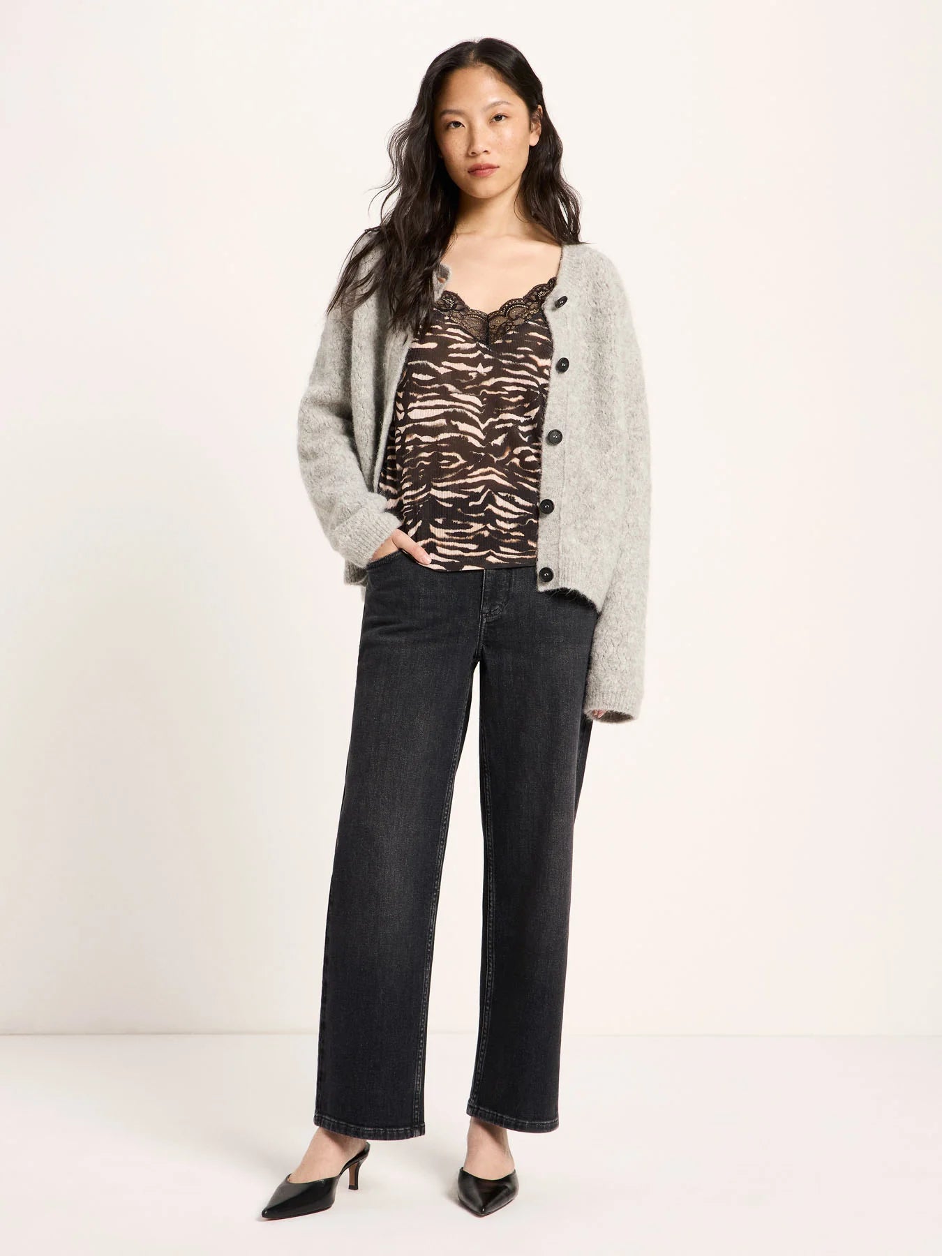Cardigan, Wool, Grey Melange, Lanius