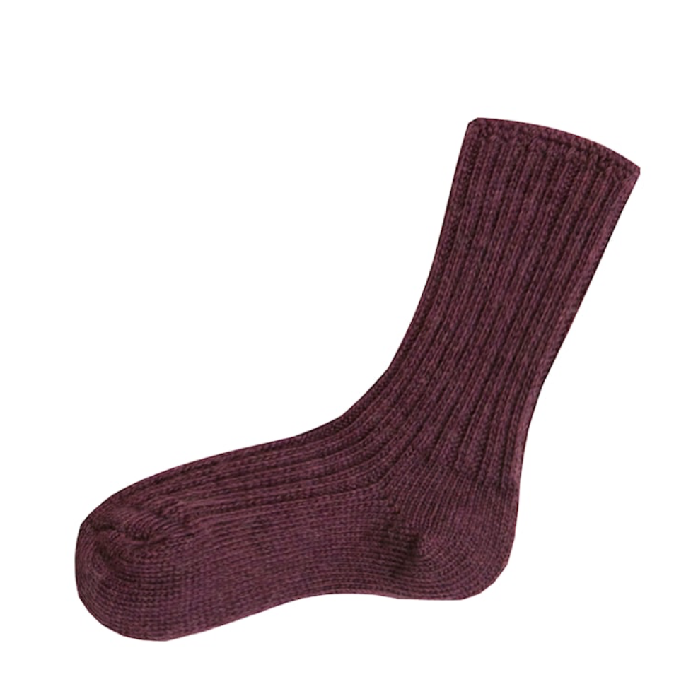 Uldstrømper i rib, Aubergine, Joha