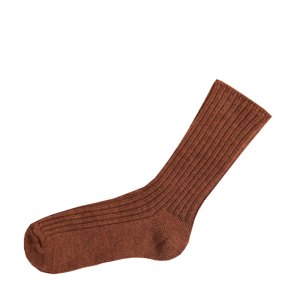 Uldstrømper i rib, Kobber Melange, Joha