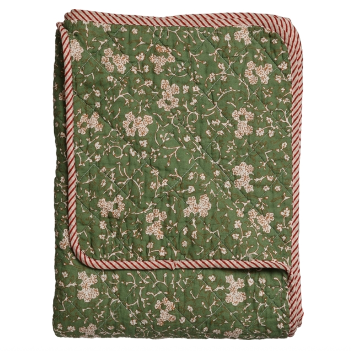 Quiltet plaid (140x180 cm) - Grøn m/ blomst