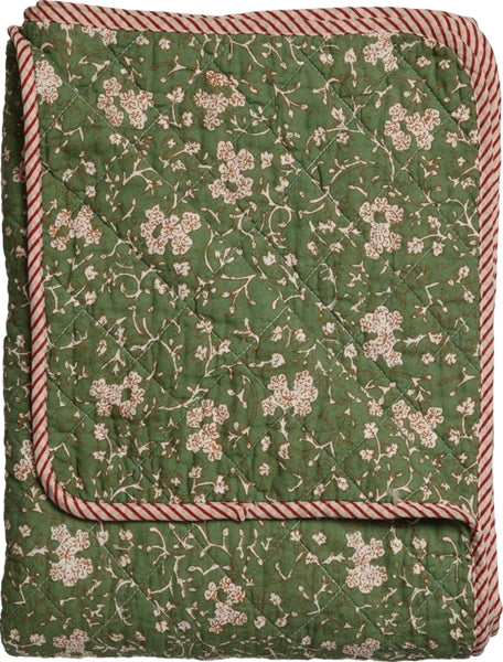 Quiltet plaid (140x180 cm) - Grøn m/ blomst