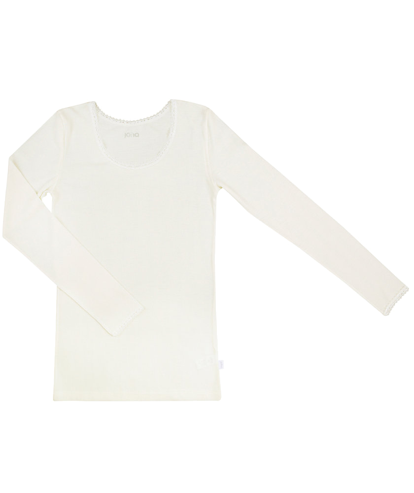 Bluse m/ blonde, Wool/silk, Off White, Joha