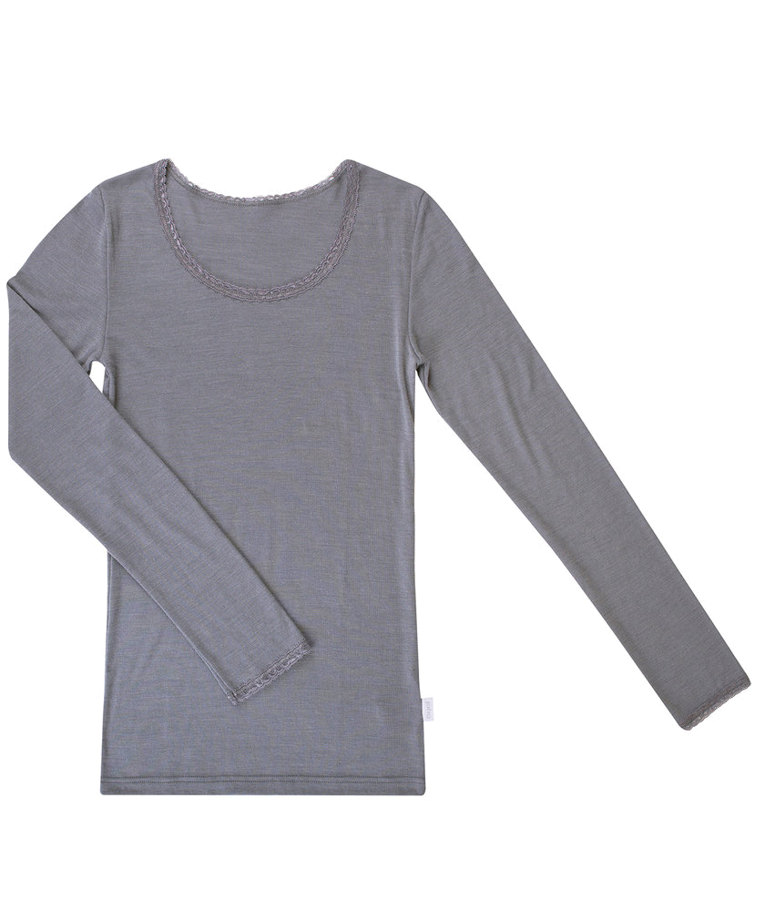 Bluse m/ blonde, Wool/silk, Lavender, Joha