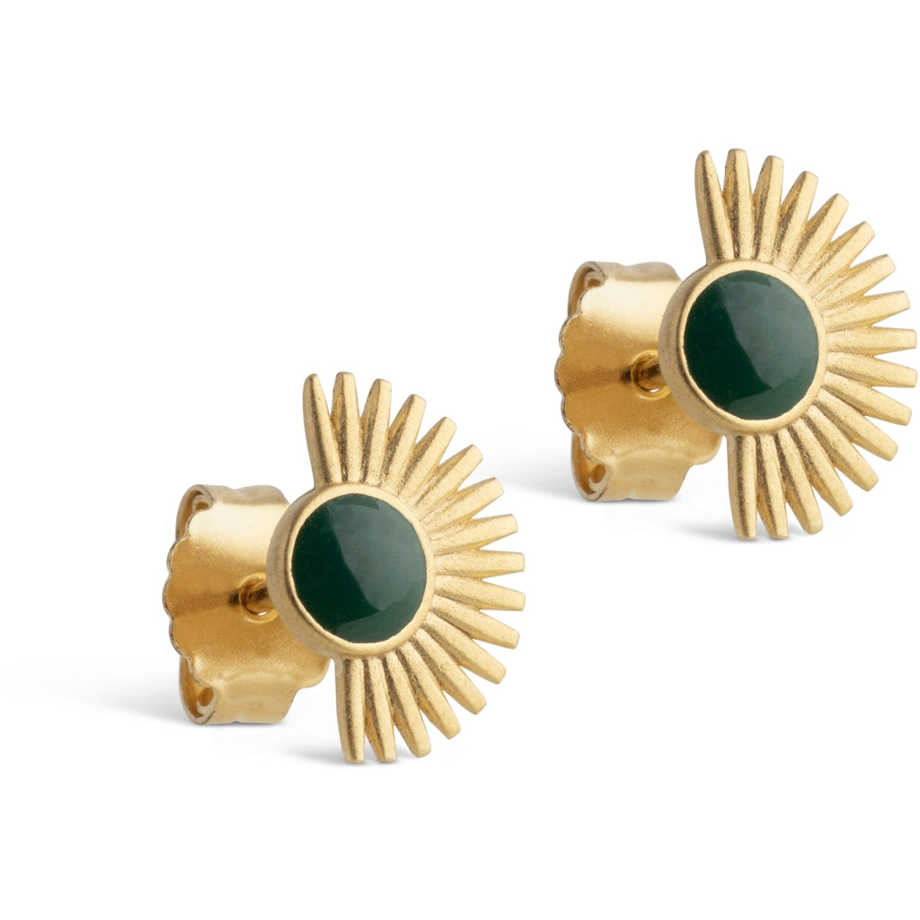 Ørestik 'Soleil', Petrol Green, Gold Plated, Enamel
