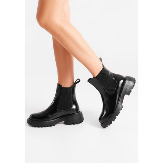 Aya Patent Boots, Sort Lakstøvle, Woden