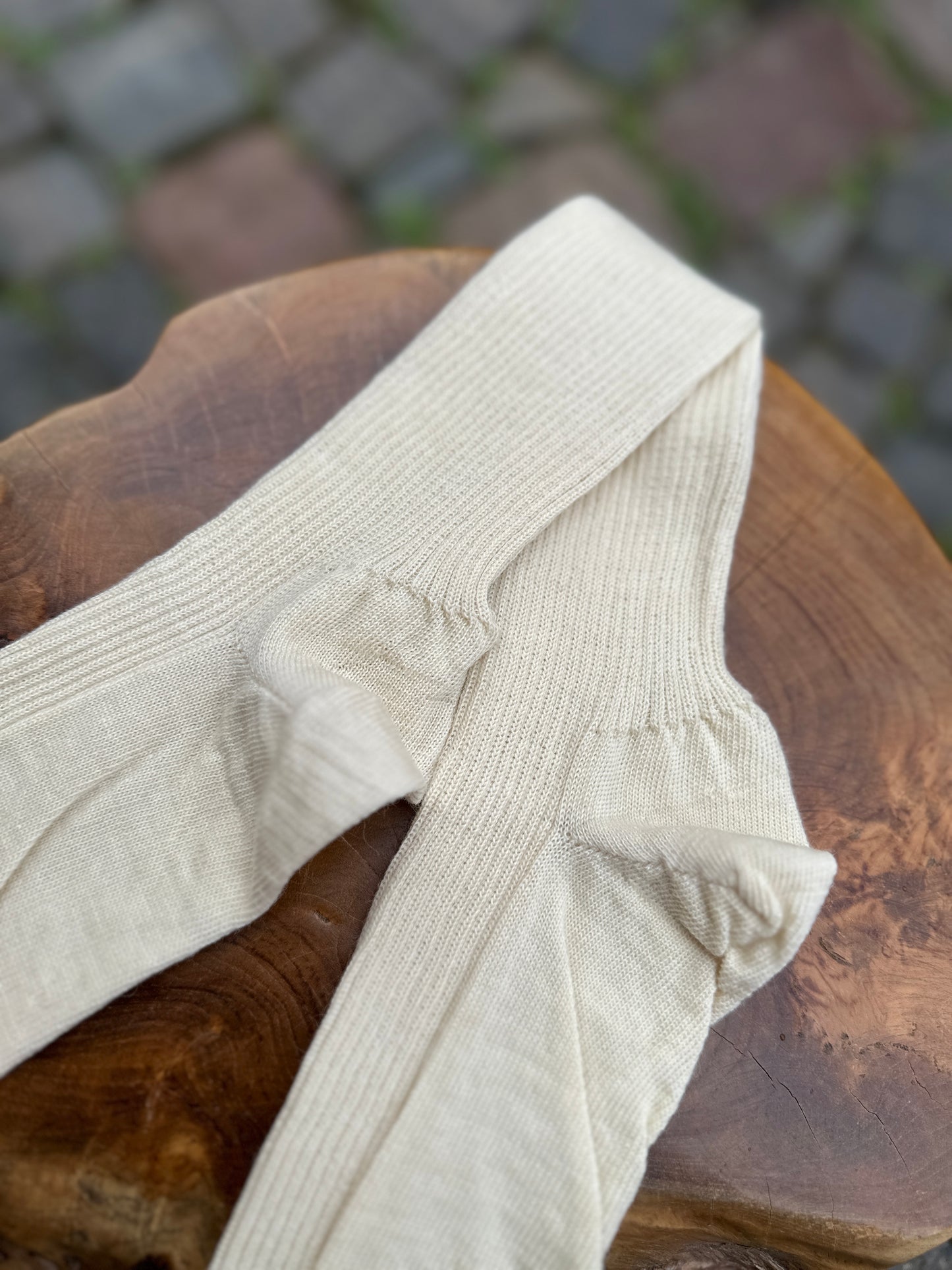 Knæstrømpe uld/bomuld (off white)