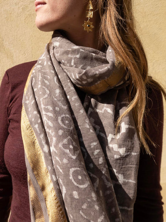 Bagru Scarf, Brown Grey, Craft Sisters