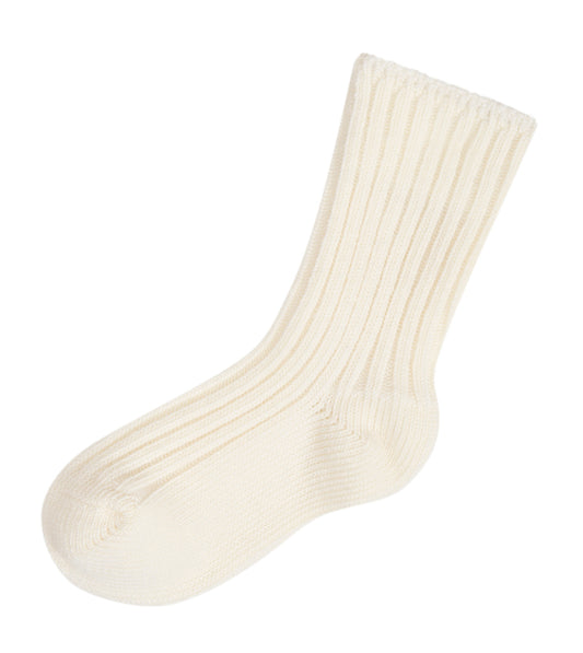 Uldstrømper i rib, Off White, Joha