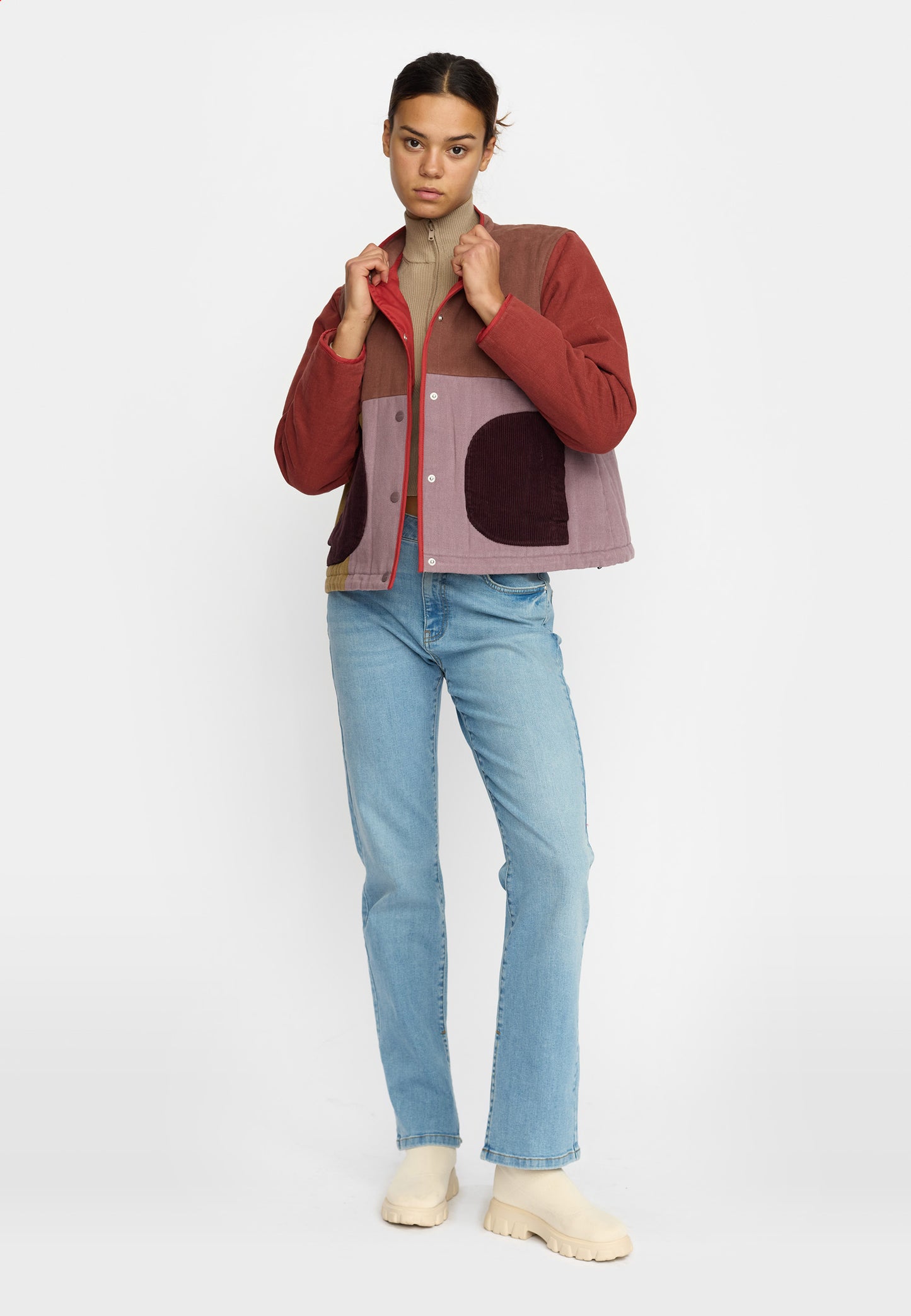 Quiltet Patchwork Jacket, Brown, Selfhood