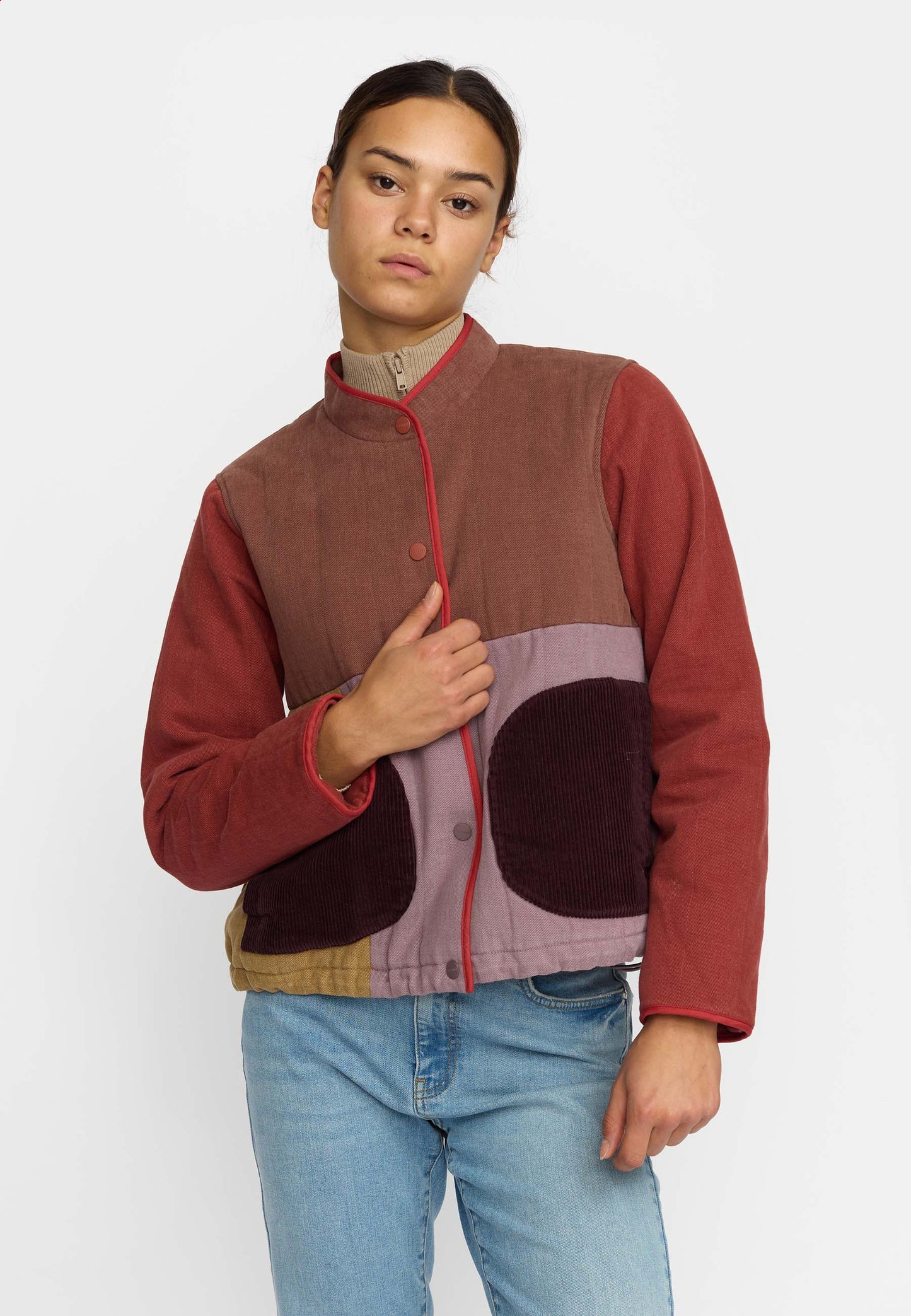 Quiltet Patchwork Jacket, Brown, Selfhood