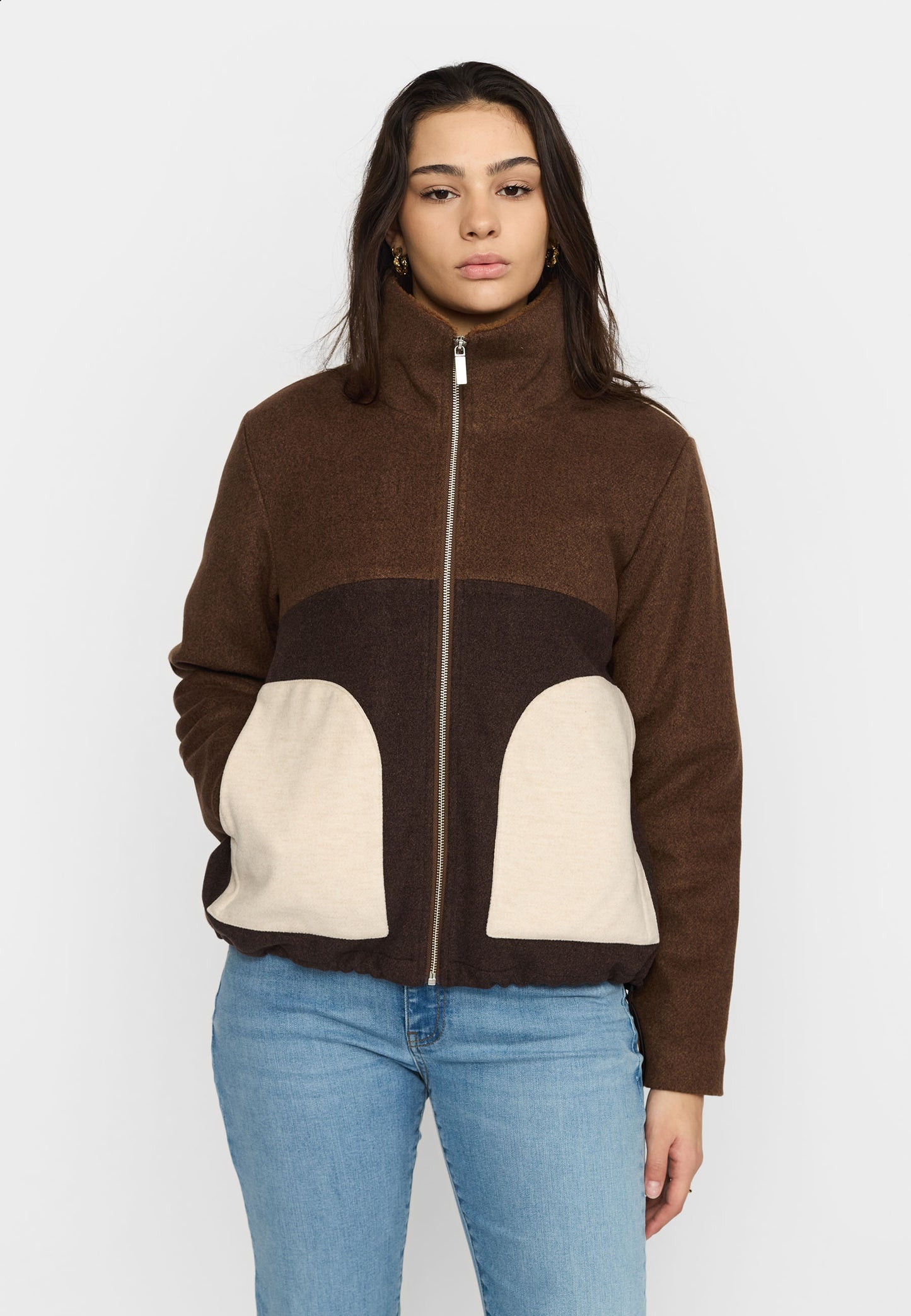 Quiltet Block Jacket, Brown, Selfhood