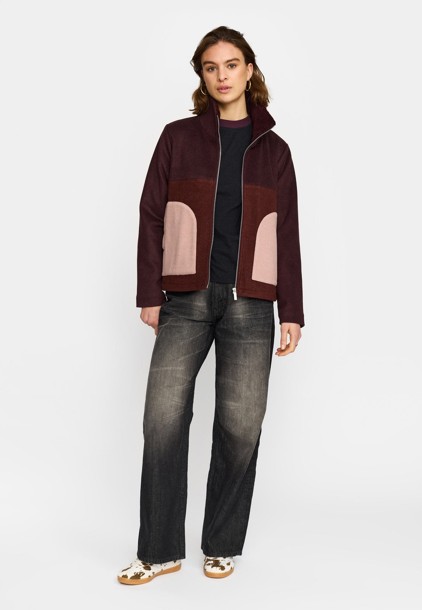 Quiltet Block Jacket, Burgundy, Selfhood