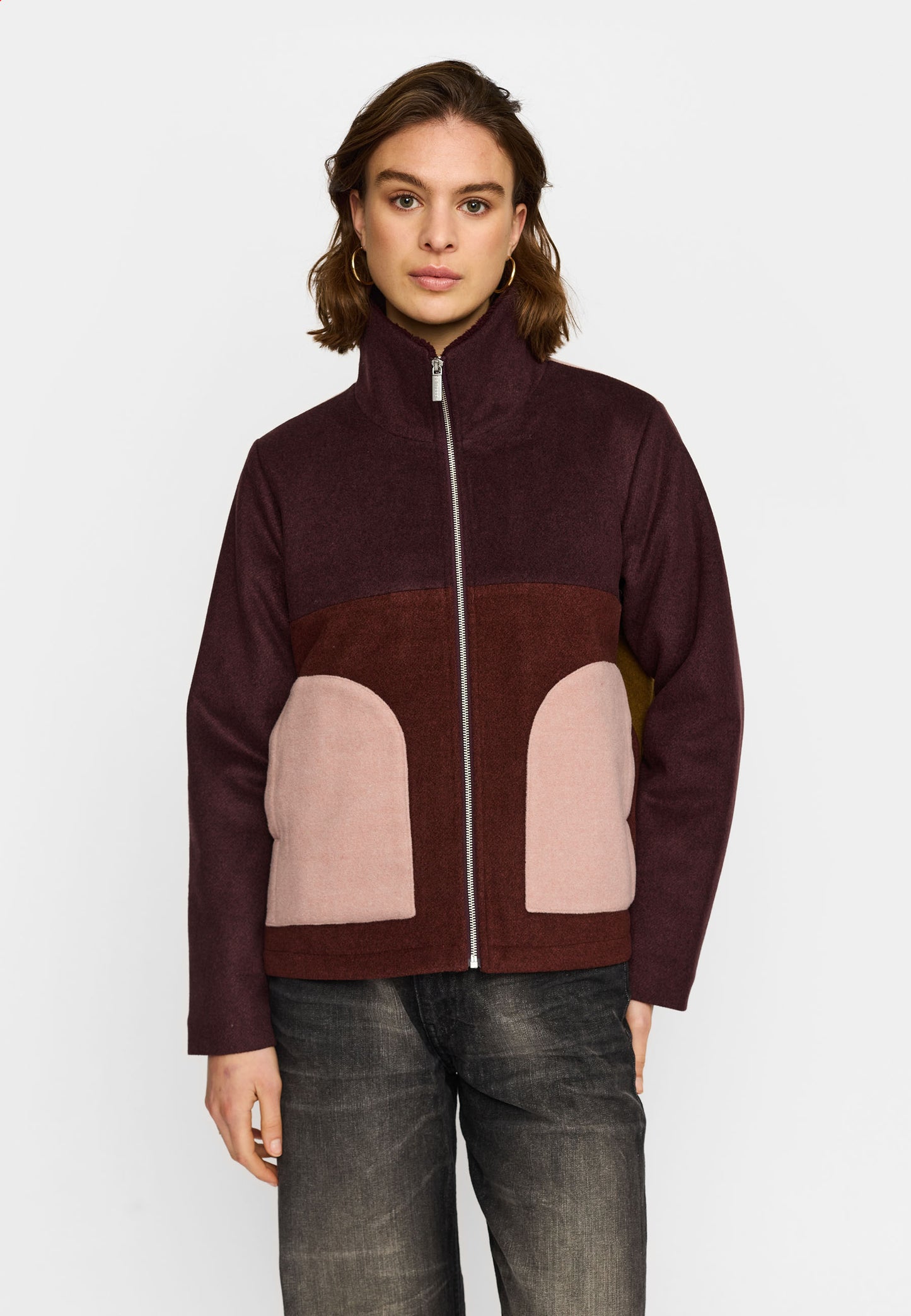 Quiltet Block Jacket, Burgundy, Selfhood