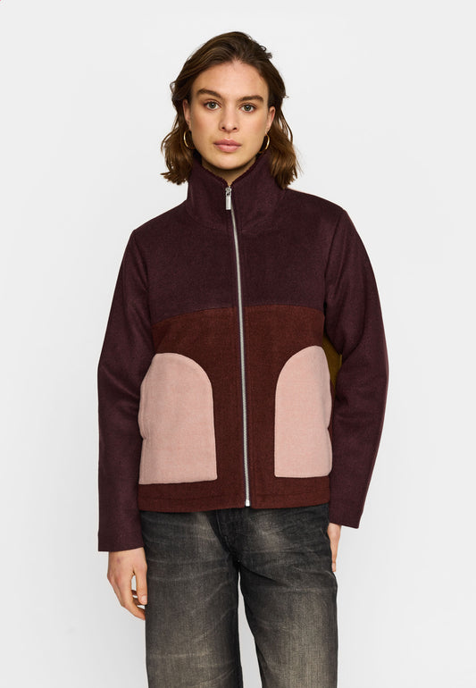 Quiltet Block Jacket, Burgundy, Selfhood