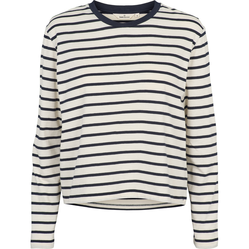 Raja LS Stripe Tee, Whisper White/Sky Captain, Basic Apparel