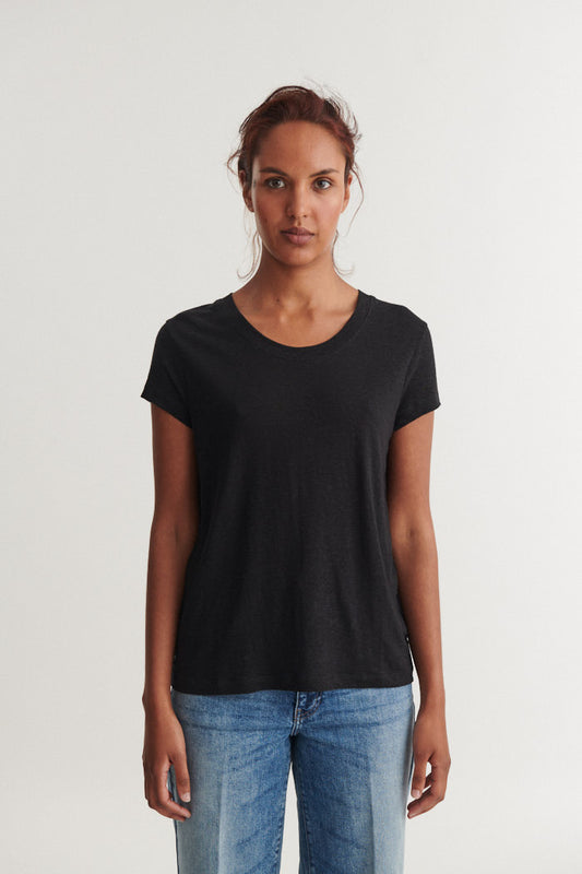 Ashly SS Linen Tee, Black, Basic Apparel