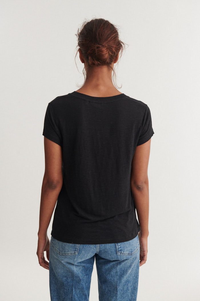 Ashly SS Linen Tee, Black, Basic Apparel