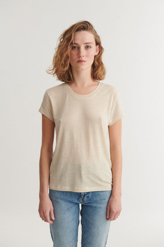 Ashly SS Linen Tee, Summer Sand, Basic Apparel