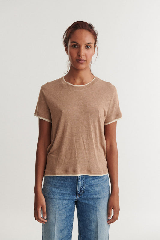 Ashly Double SS Linen Tee, Portobella, Basic Apparel