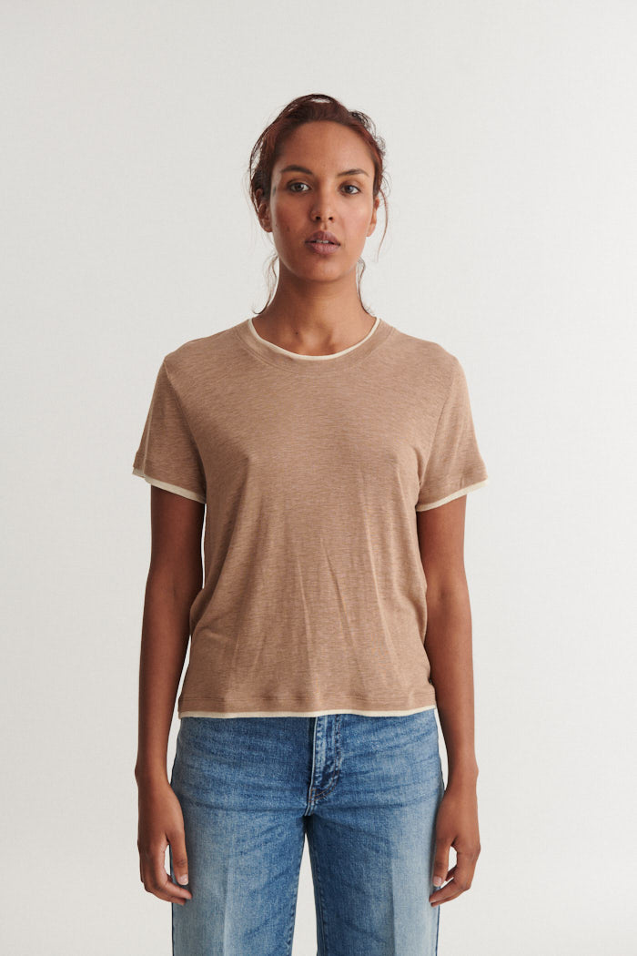 Ashly Double SS Linen Tee, Portobella, Basic Apparel