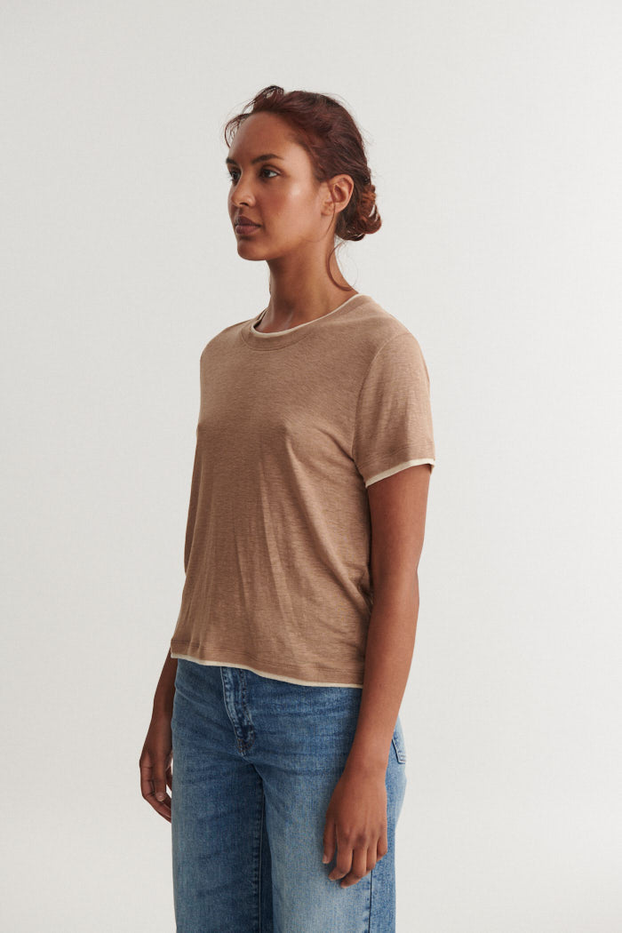 Ashly Double SS Linen Tee, Portobella, Basic Apparel