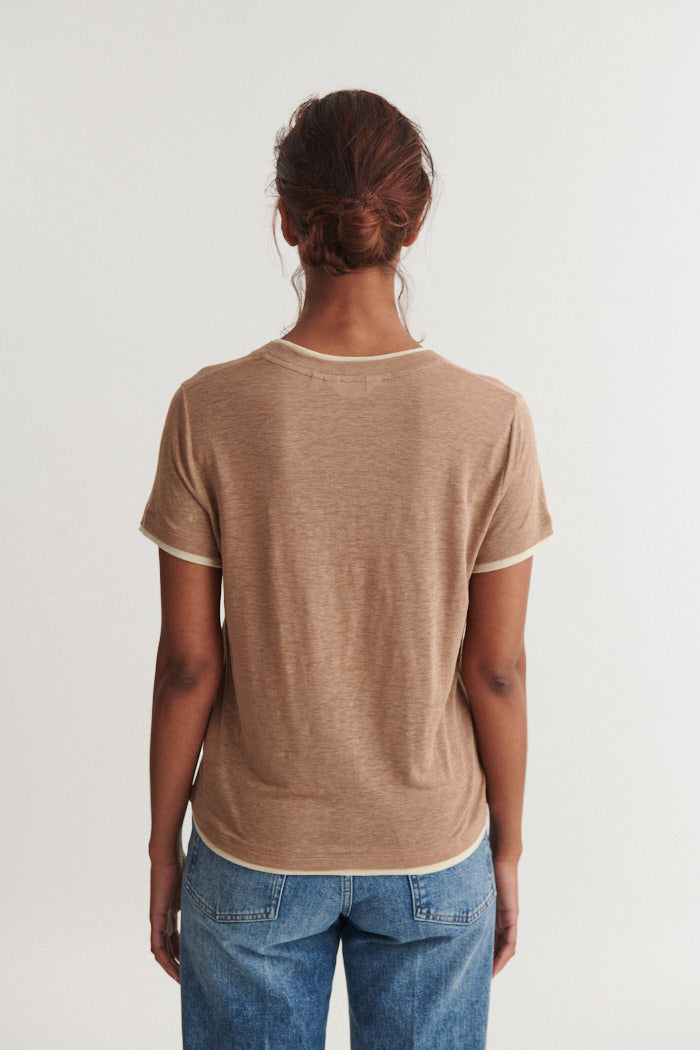 Ashly Double SS Linen Tee, Portobella, Basic Apparel