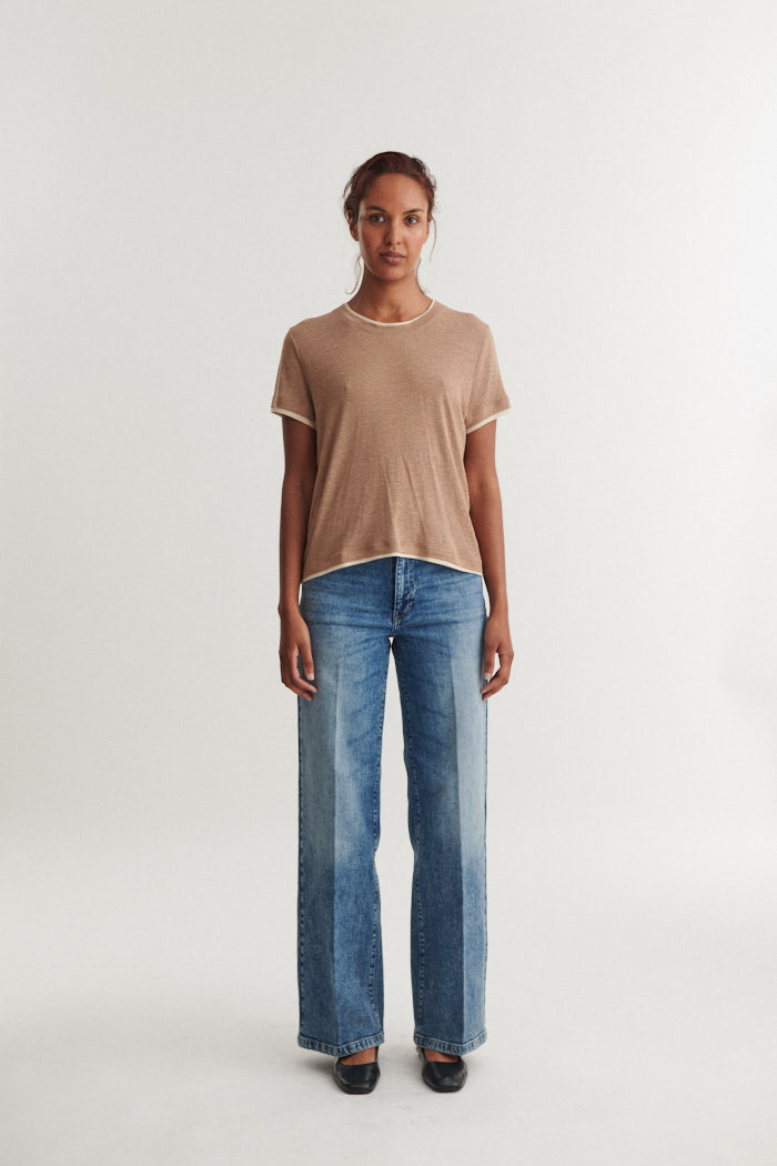 Ashly Double SS Linen Tee, Portobella, Basic Apparel