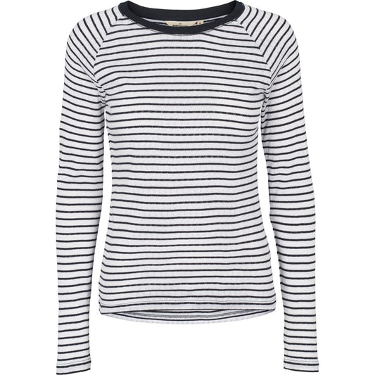 Arense LS Tee Stripe, Bright White/Sky Captain, Basic Apparel