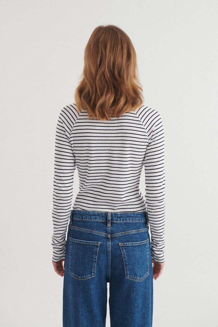 Arense LS Tee Stripe, Bright White/Sky Captain, Basic Apparel