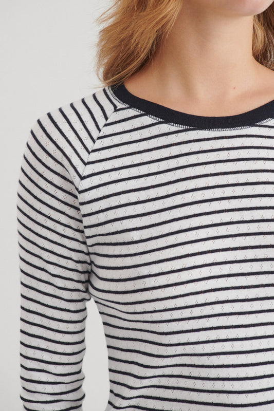 Arense LS Tee Stripe, Bright White/Sky Captain, Basic Apparel