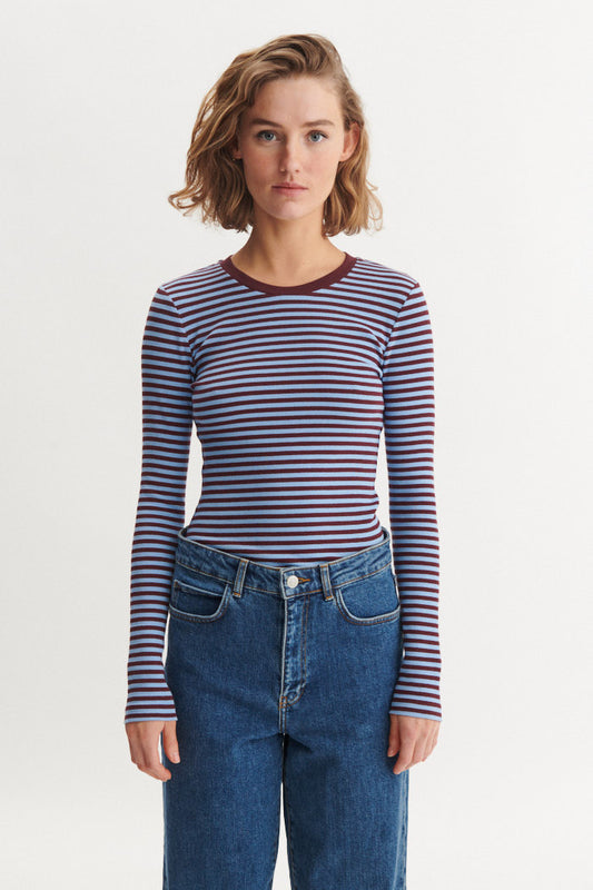 Ludmilla LS Tee, Bordeaux/Frozen Fjord, Basic Apparel